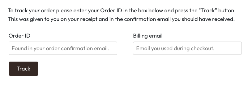 WooCommerce order tracking form displayed using the [woocommerce_order_tracking] shortcode