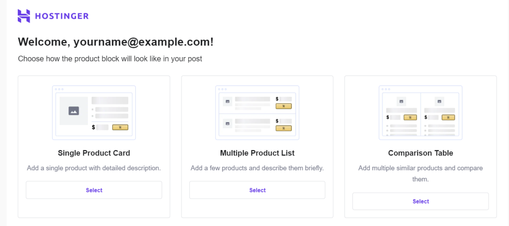 The product display layout options on Hostinger Amazon Affiliate Connector plugin