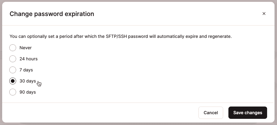 Choosing an expiration period for SFTP/SSH passwords