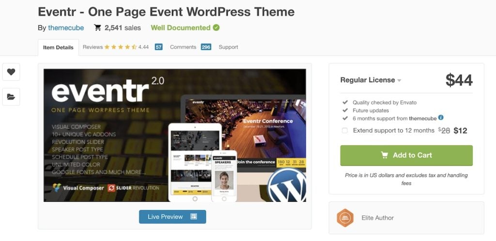 Eventr theme on ThemeForest