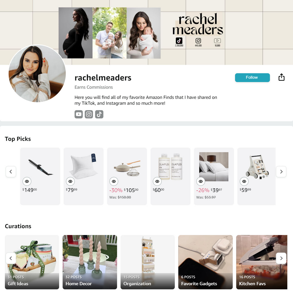 Amazon Influencers storefront sample