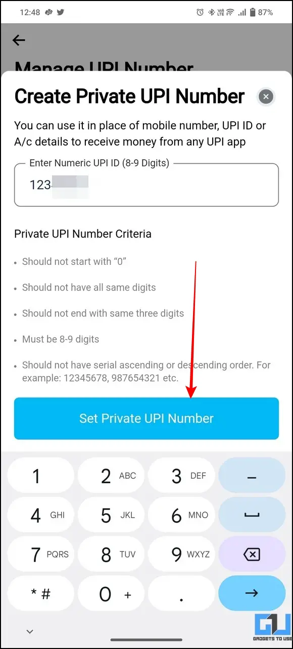 Create Private UPI Number