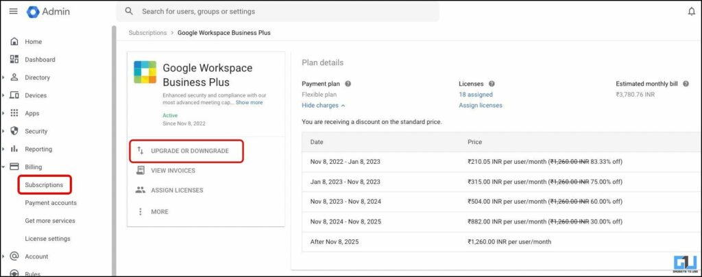 downgrade Google workspace plan