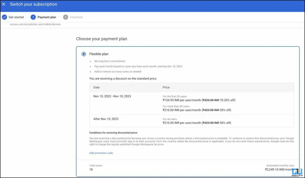 downgrade Google workspace plan