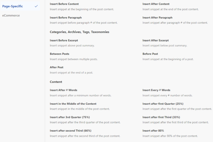 Auto insert options in WPCode 