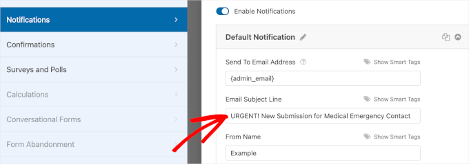 Customizing email subject line