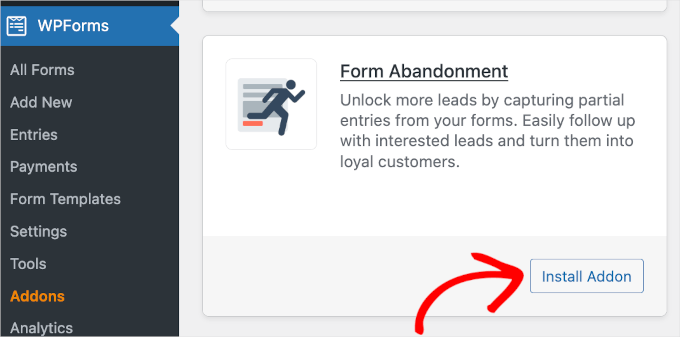 Installing the form abandonment addon