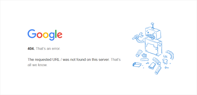 A Google Business site showing 404 error