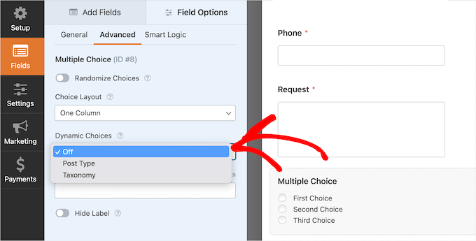 WPForms dynamic fields