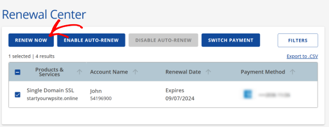 Select SSL to renew