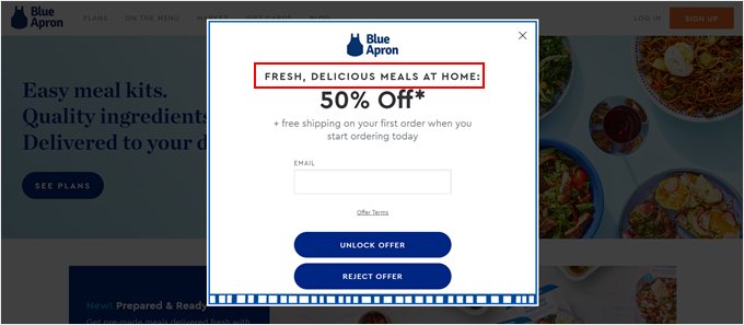 Blue Apron's popup example