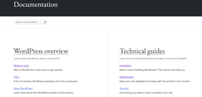 WordPress documentation